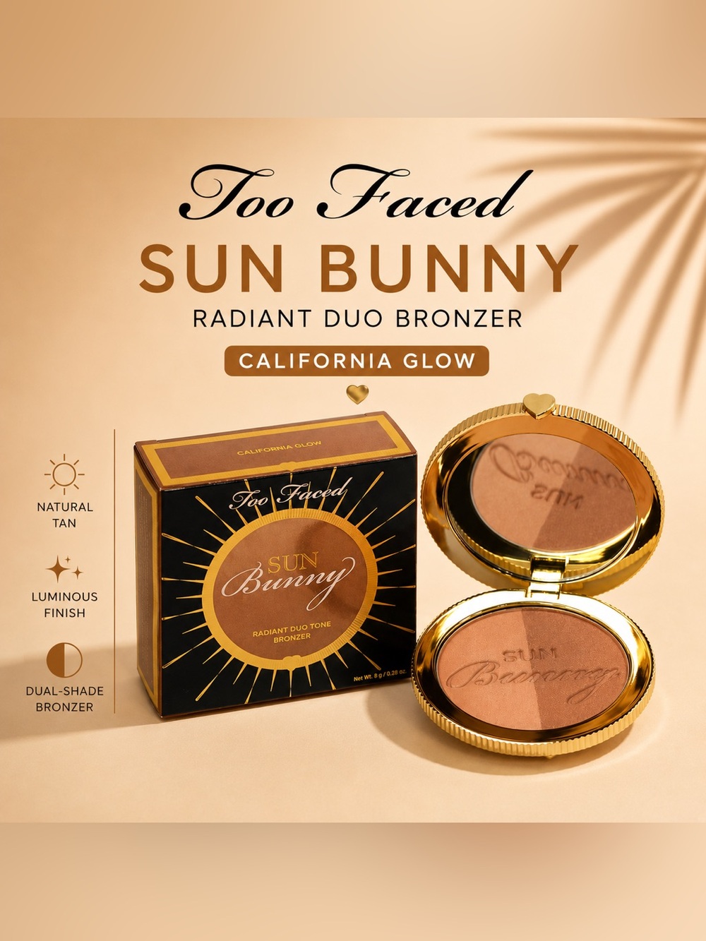 ✨ NEW Too Faced Sun Bunny Radiant Duo Bronzer California Glow BNIB Full Size ✨